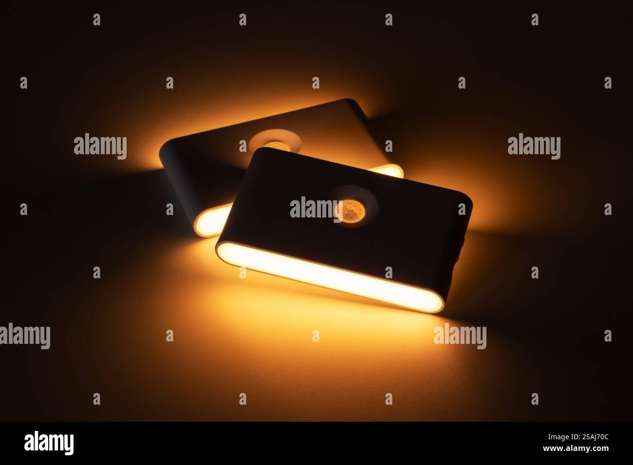 Two small solar night led light with motion sensor Stock Photo