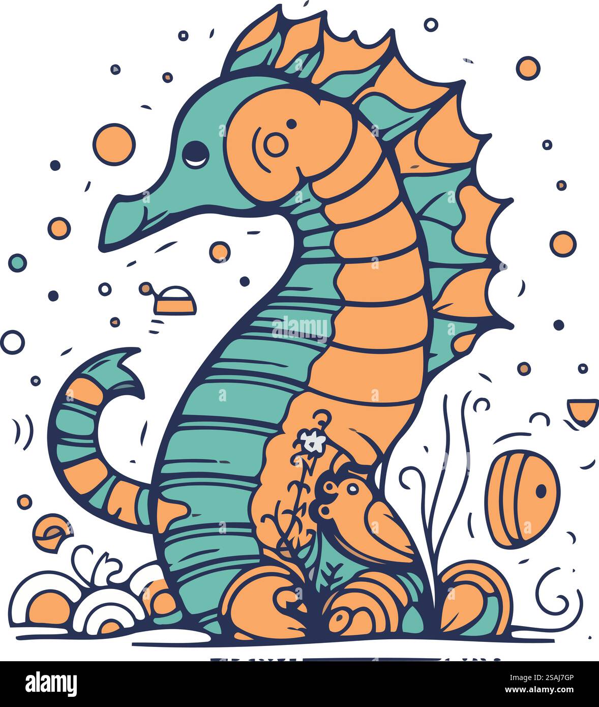 Cute sea horse. Vector illustration in doodle style Stock Vector Image ...