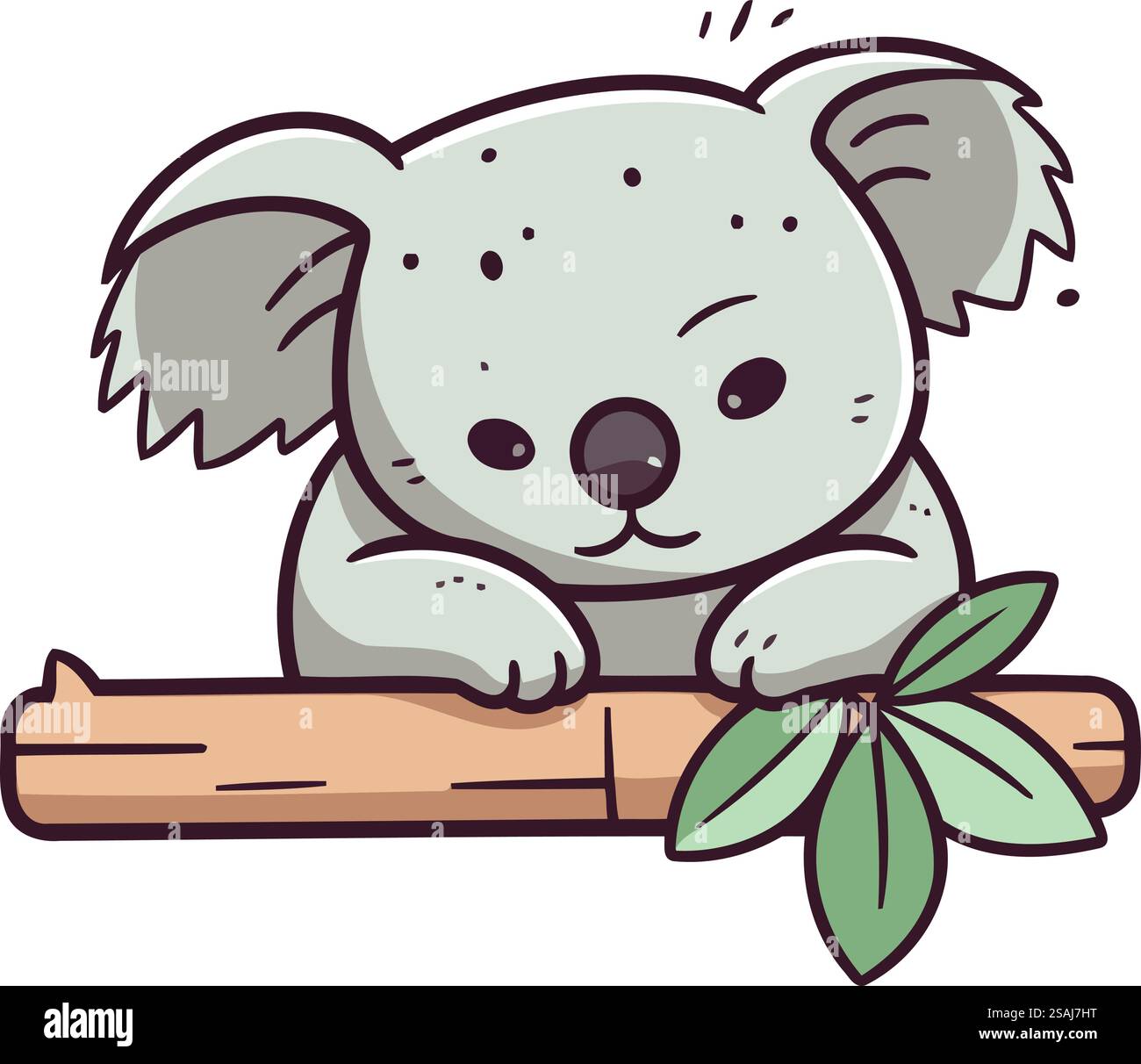 Cute cartoon koala on a wooden log. Vector illustration Stock Vector ...