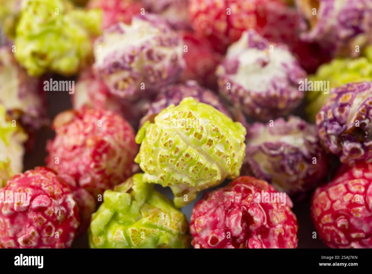 Colorful candy popcorn making a background. close up Stock Photo
