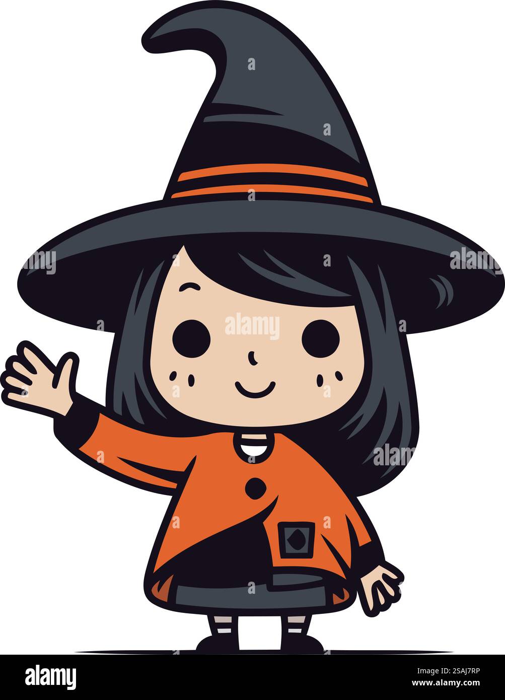 Cute little girl dressed as a witch. Vector illustration in cartoon ...