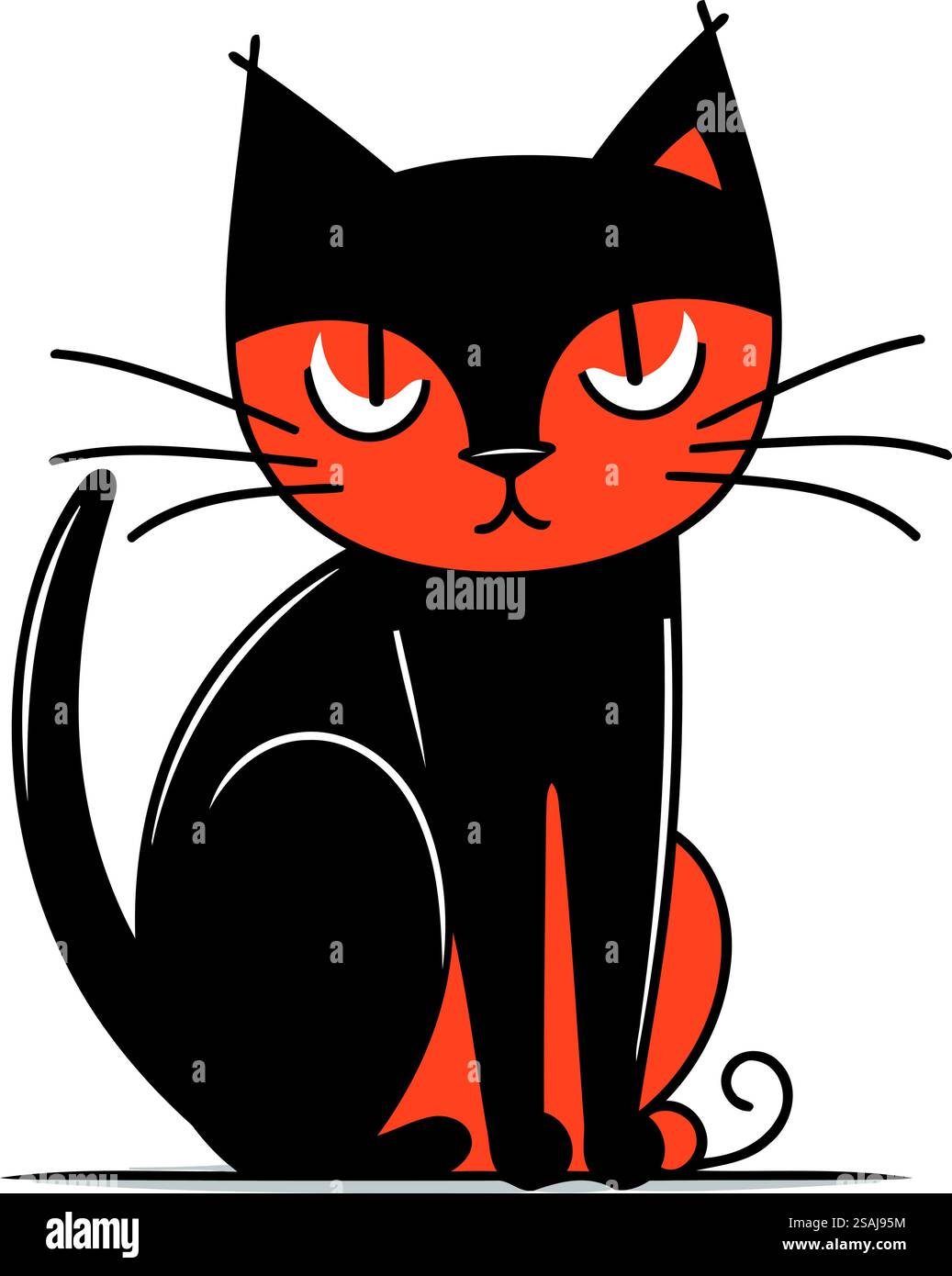Cute cartoon black cat sitting on a white background. Vector ...