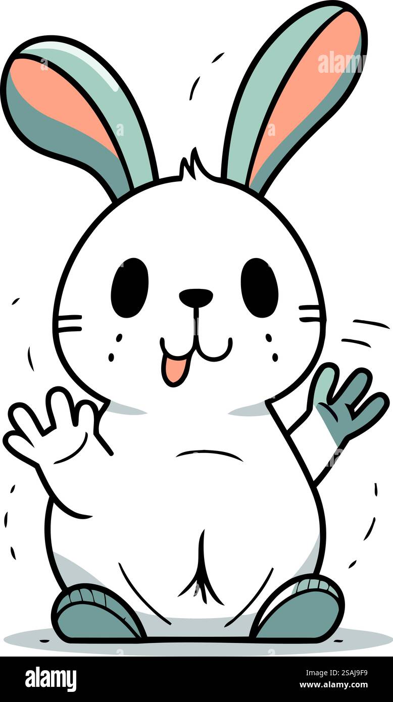 Rabbit waving hand. Cute cartoon character. Vector illustration Stock ...