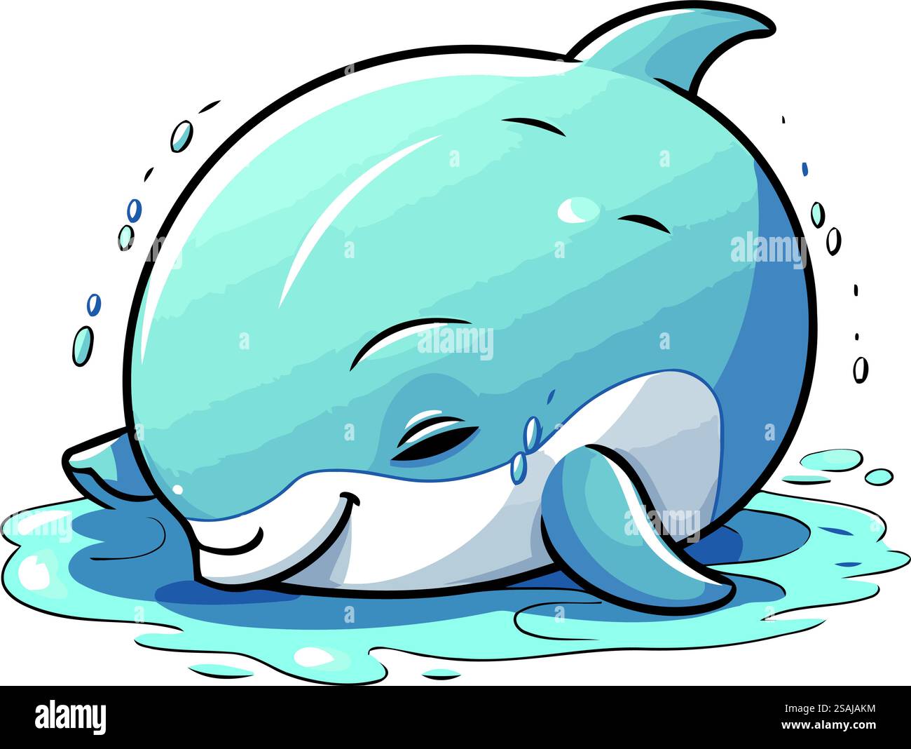 Cute cartoon blue whale swimming in the water. Vector illustration ...
