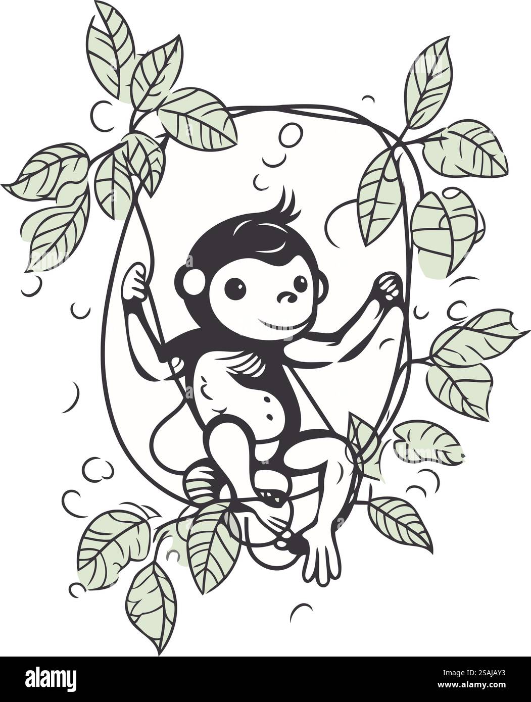 Monkey Adding Frame Monkey in the frame of leaves. Monochrome vector illustration Stock ...