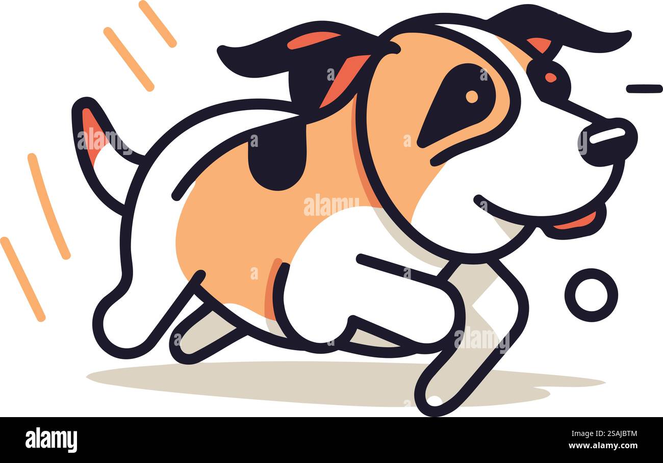 Cute cartoon dog running and jumping. Vector illustration in doodle ...