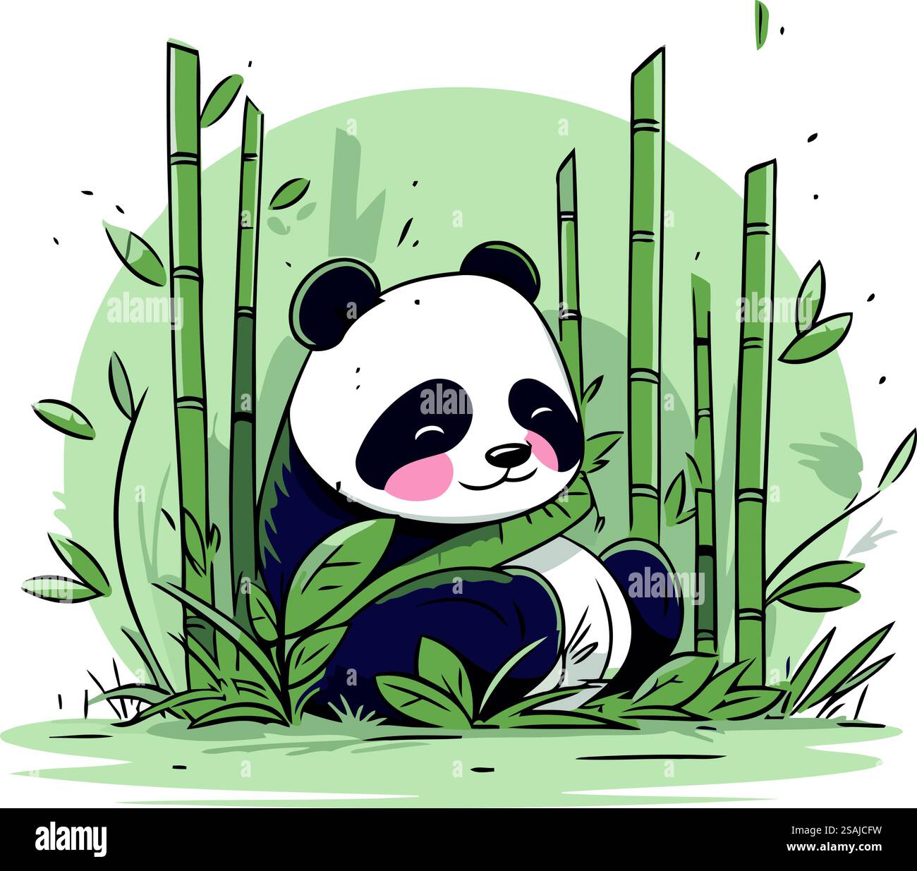 Cute panda bear sitting in bamboo forest. Vector illustration Stock ...