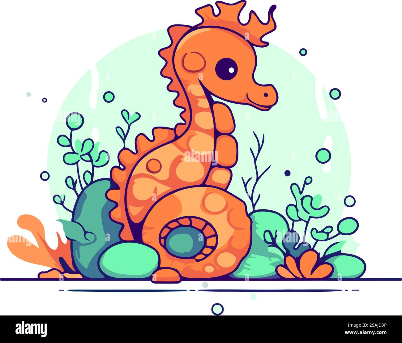 Cute cartoon seahorse. Vector illustration in flat style Stock Vector ...