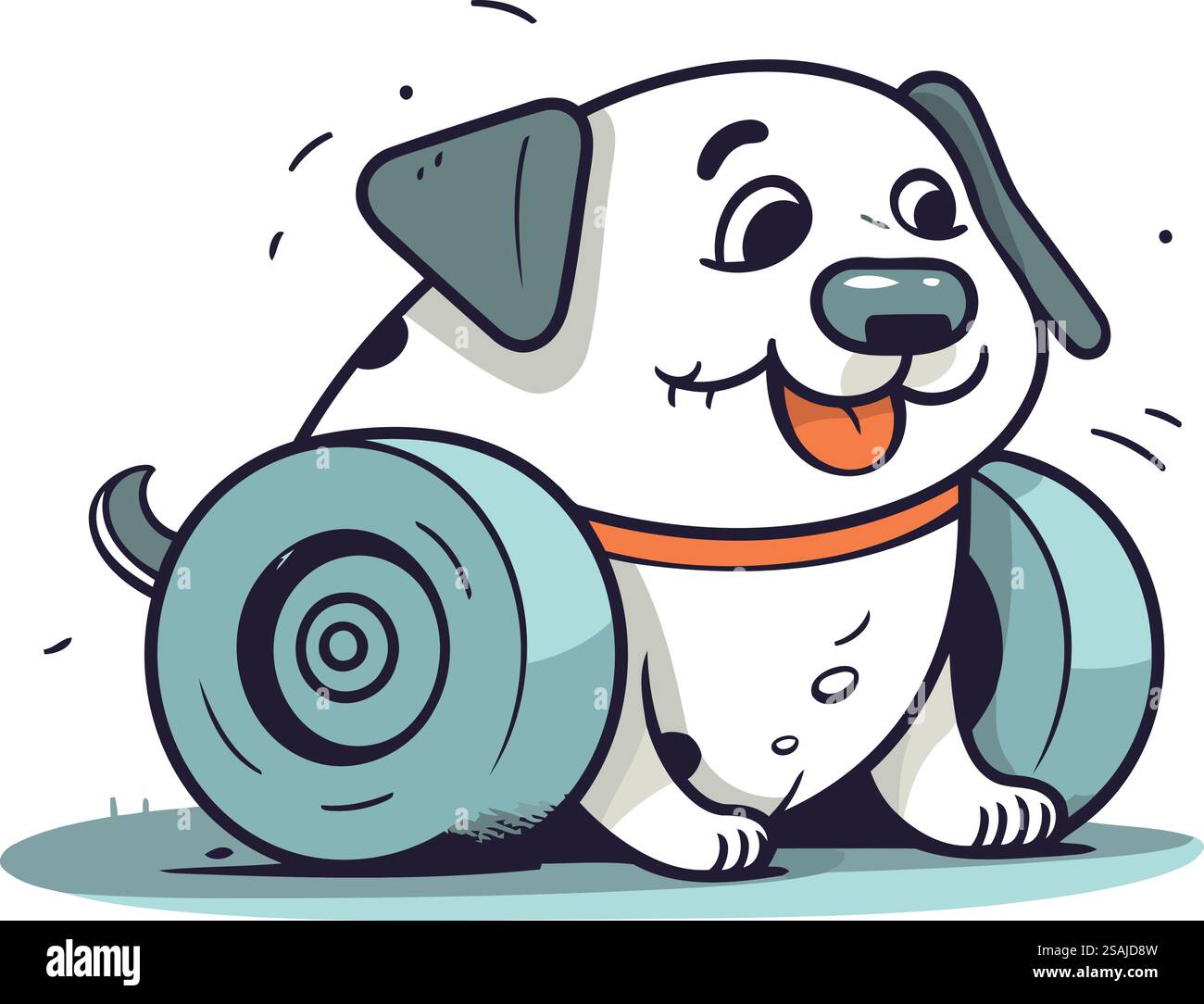 Cute cartoon dog with dumbbell. Vector illustration isolated on white ...