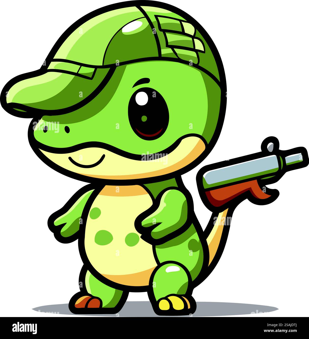 Turtle with gun character cartoon vector illustration. Cute cartoon ...