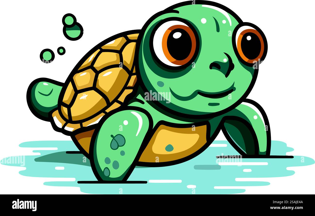 Cute cartoon turtle isolated on white background. Vector illustration ...