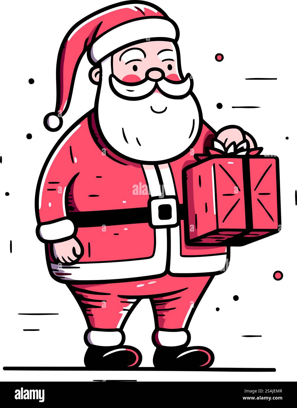 Santa Claus holding gift box. Vector illustration in line art style ...