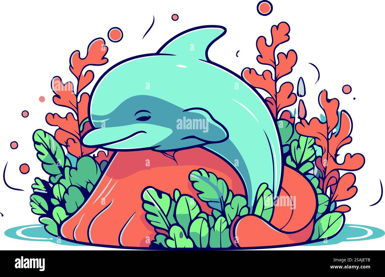 Cute dolphin swimming in the sea. Vector illustration in cartoon style ...