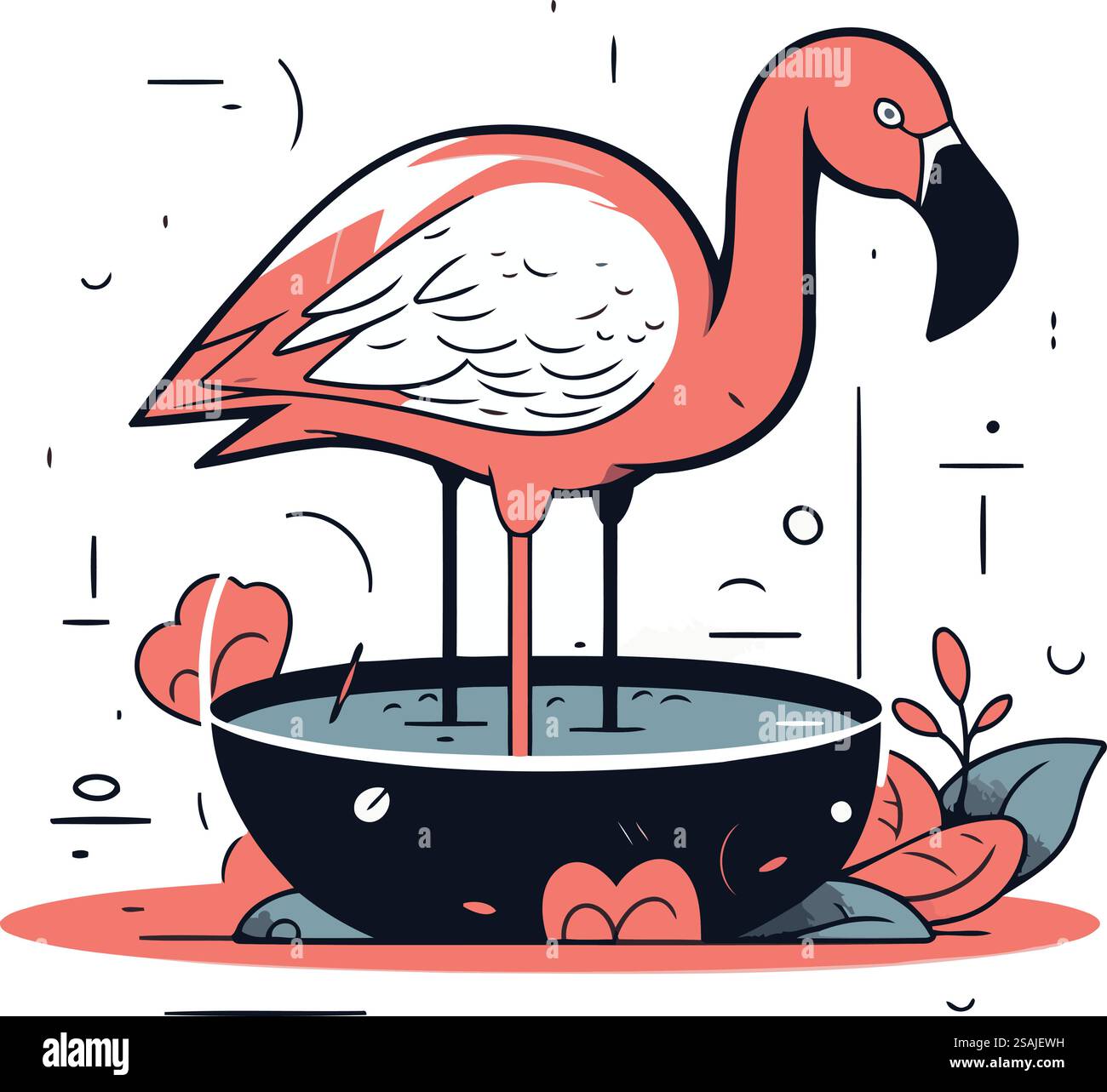 Flamingo in a pot of water. Vector illustration in flat style Stock ...