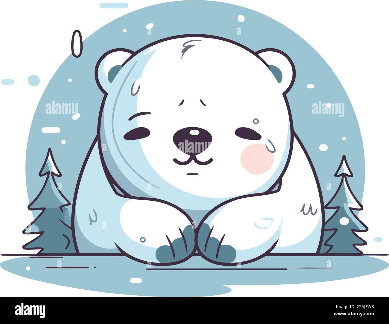 Cute cartoon polar bear sitting in the forest. Vector illustration ...