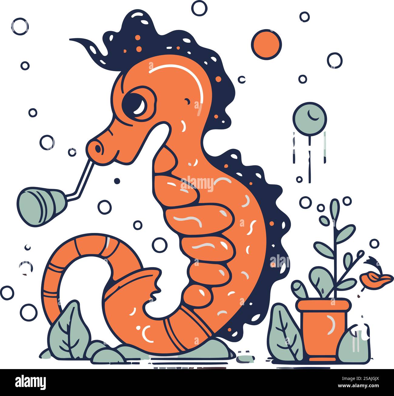 Cartoon seahorse. Vector illustration in flat linear design style Stock ...