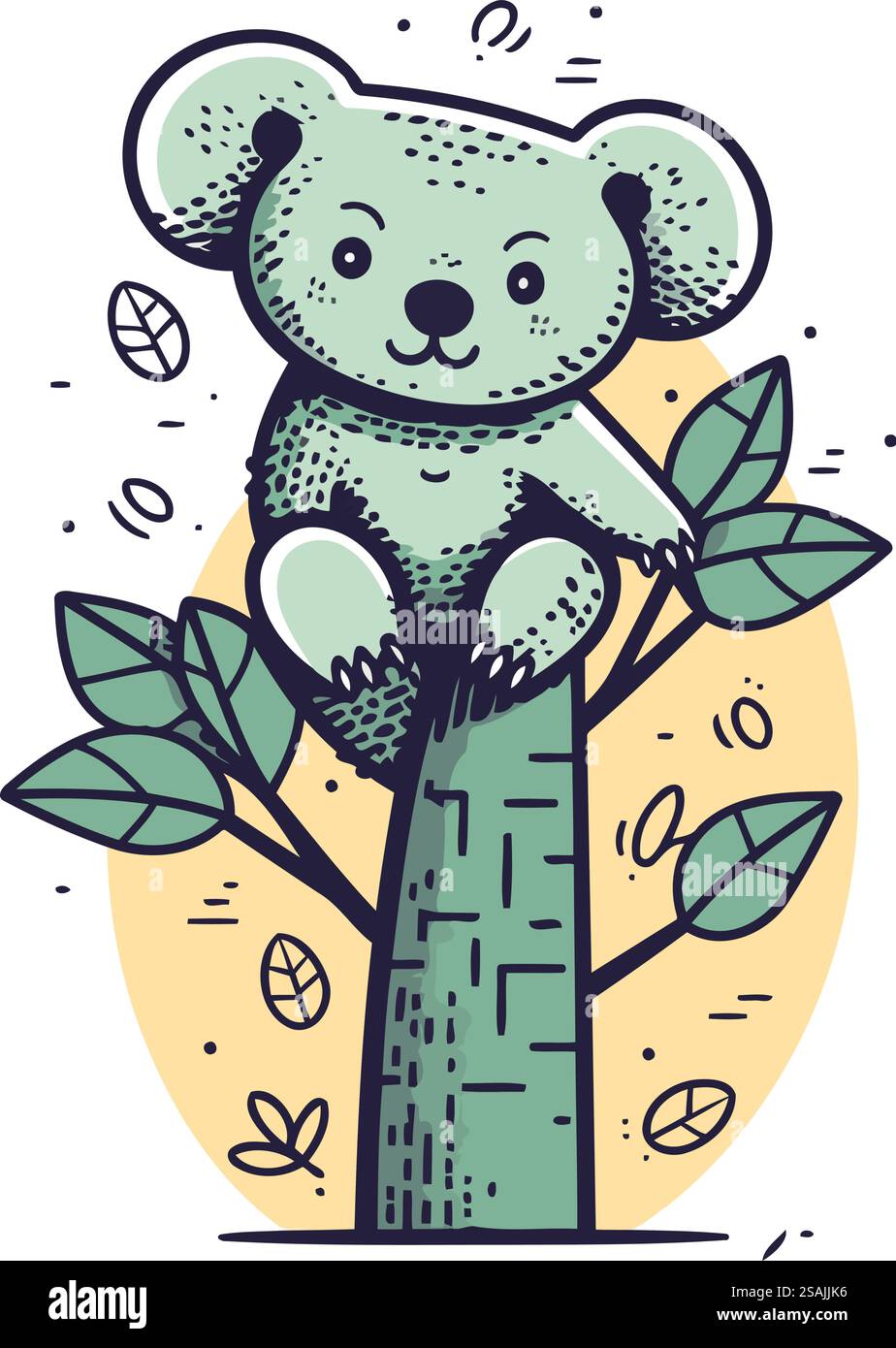 Cute koala sitting on a tree. Vector illustration in doodle style Stock ...
