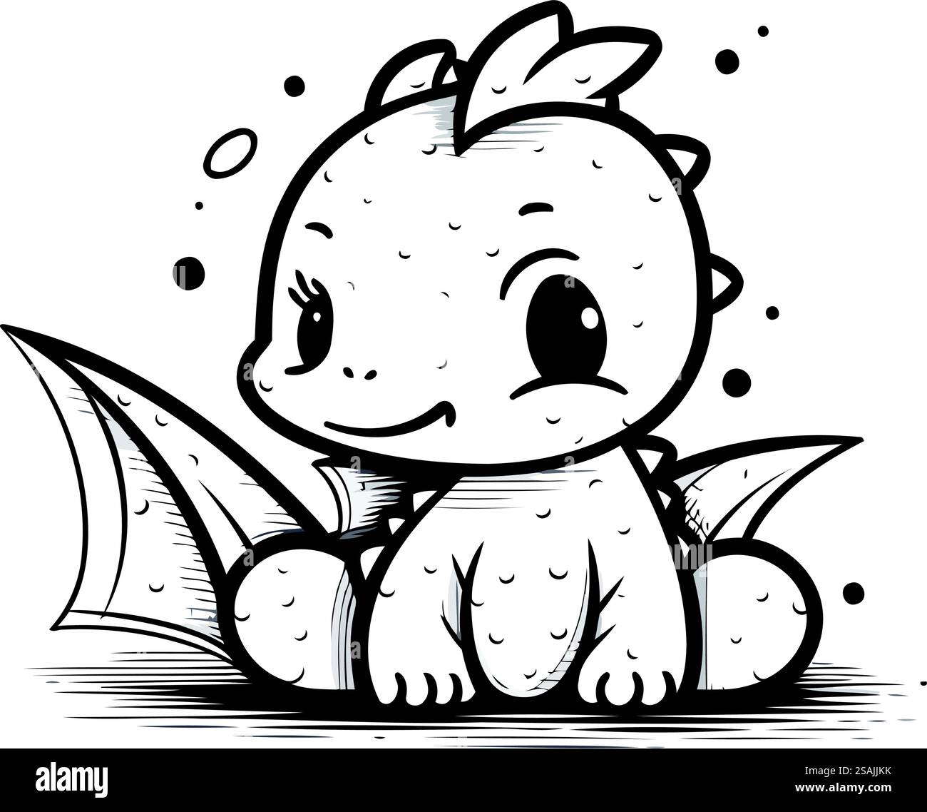 Cute little dinosaur sitting on the ground. Vector illustration ...