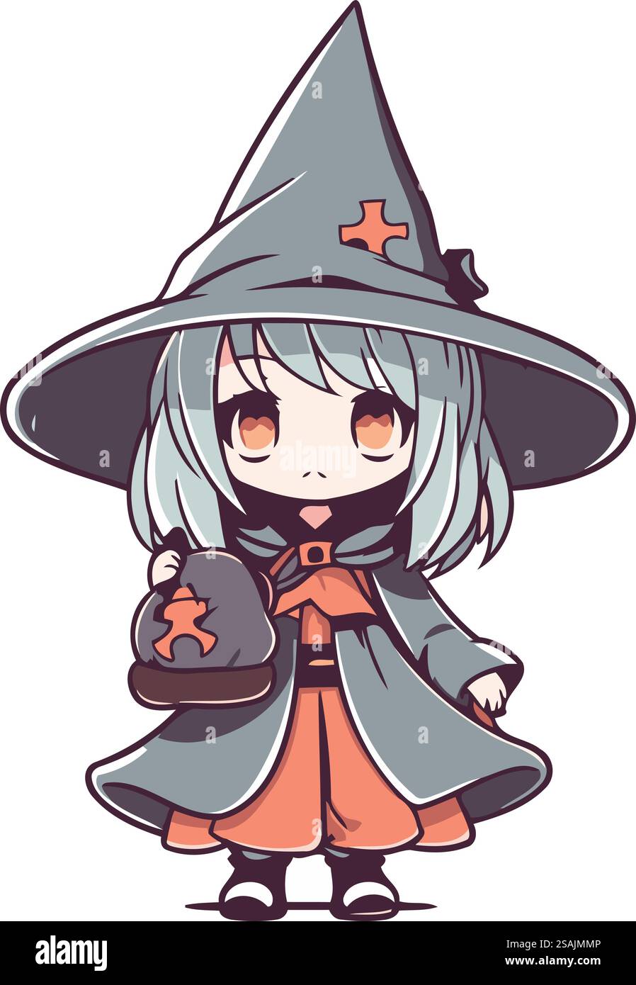 Cute little girl witch in halloween costume. Vector illustration Stock ...