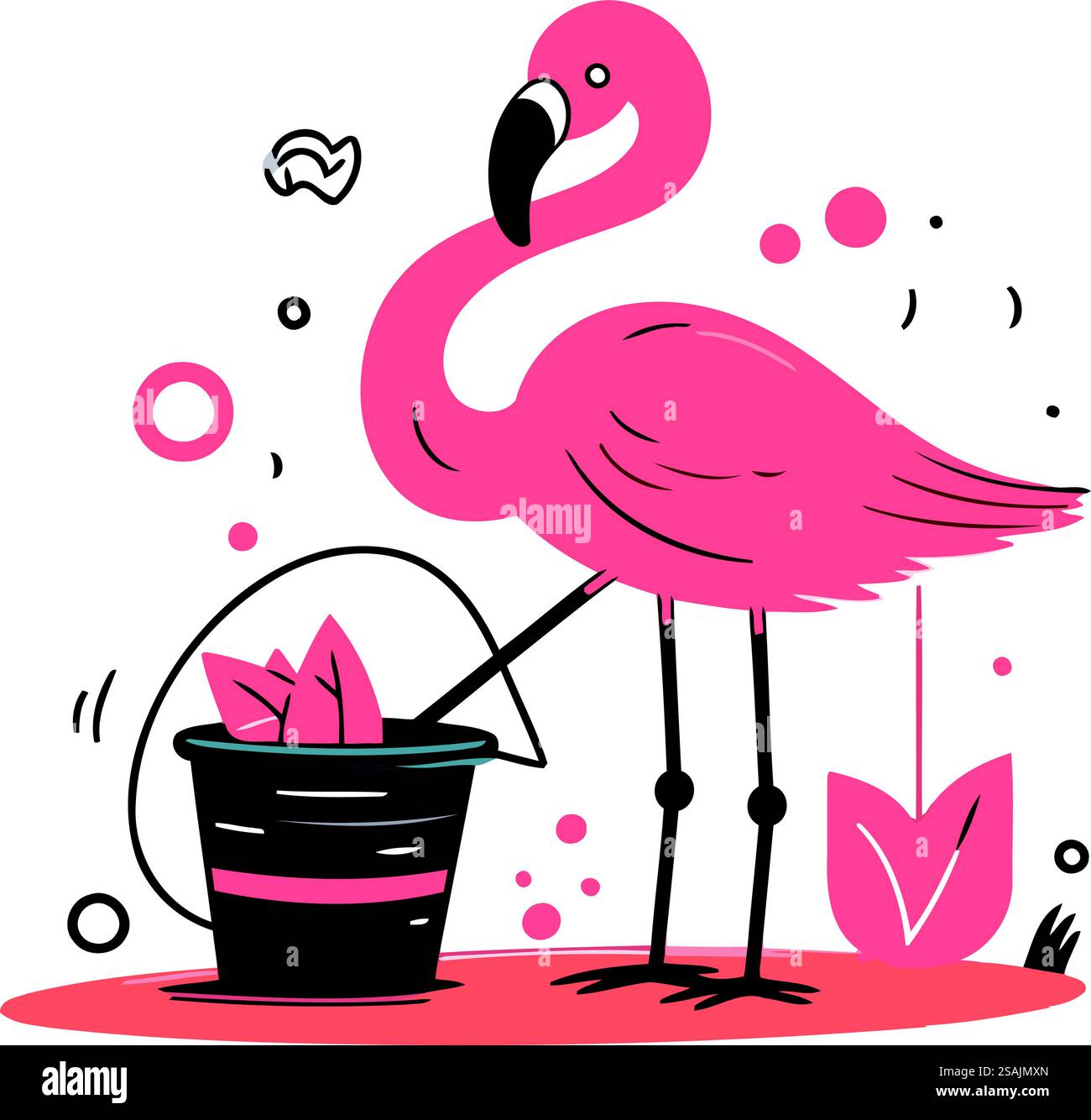 Flamingo in a bucket. Vector illustration in flat style Stock Vector ...