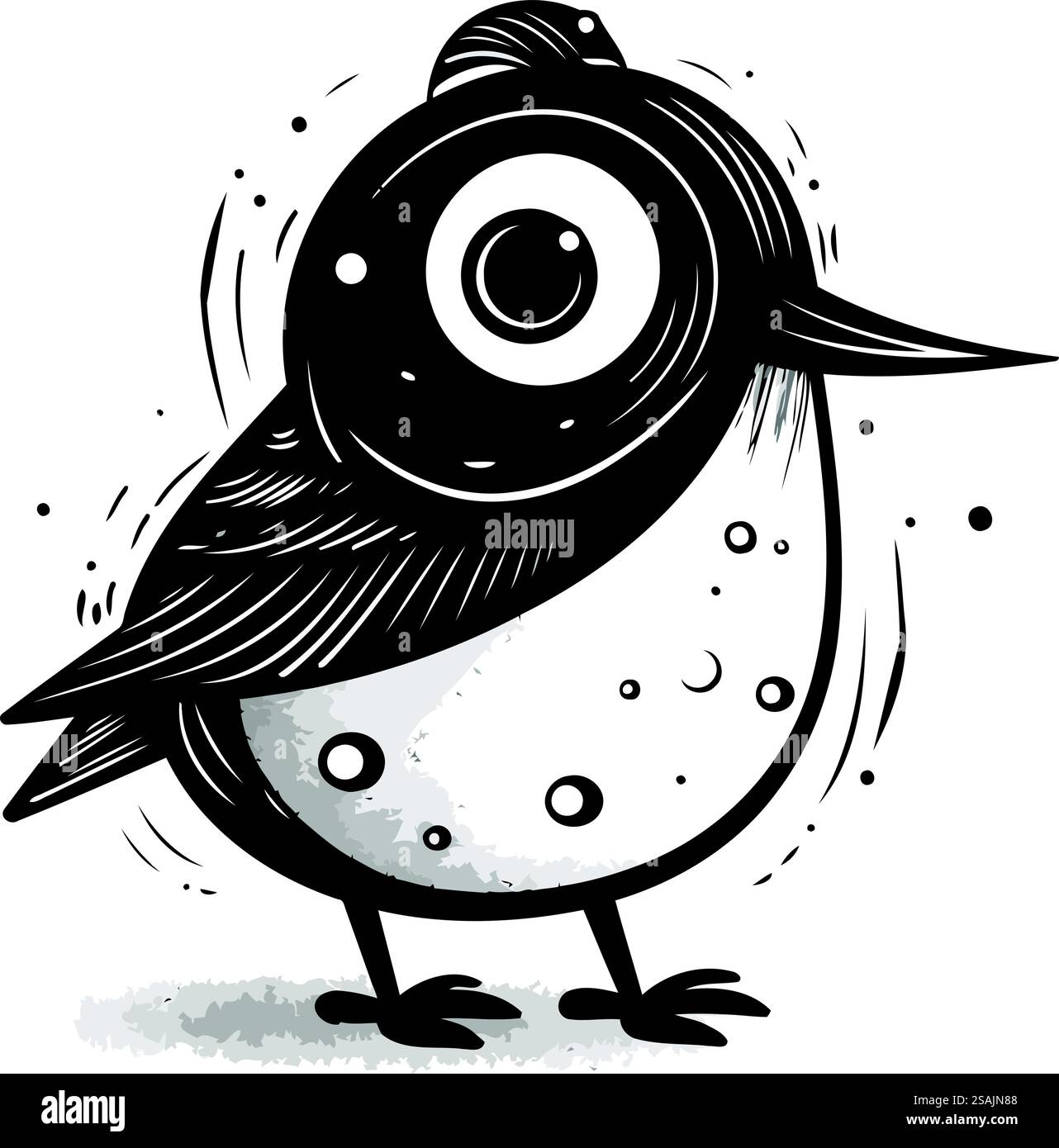 Illustration of a cute bird. Black and white vector illustration Stock ...