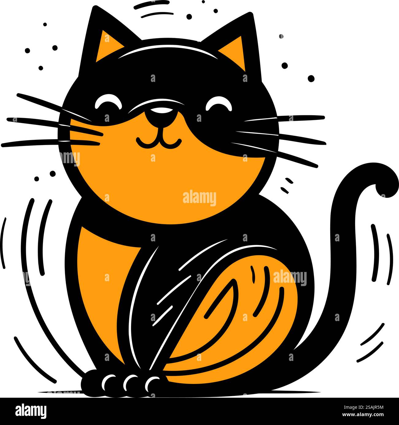 Cute cartoon black cat sitting on white background. Vector illustration ...