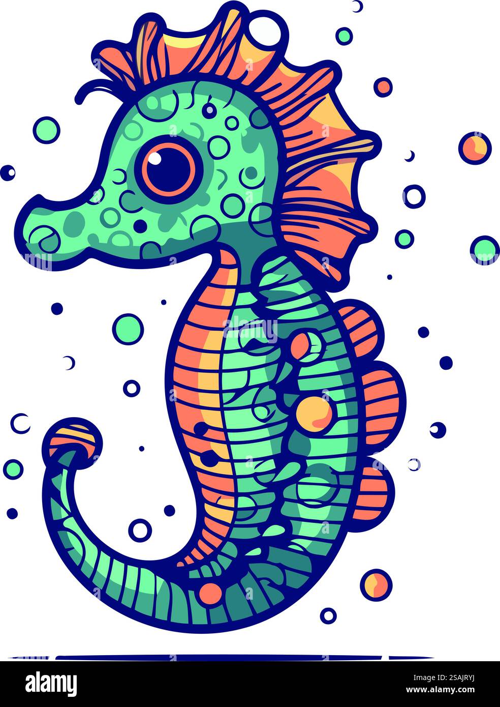 Hand drawn cute cartoon seahorse. Colorful vector illustration Stock ...