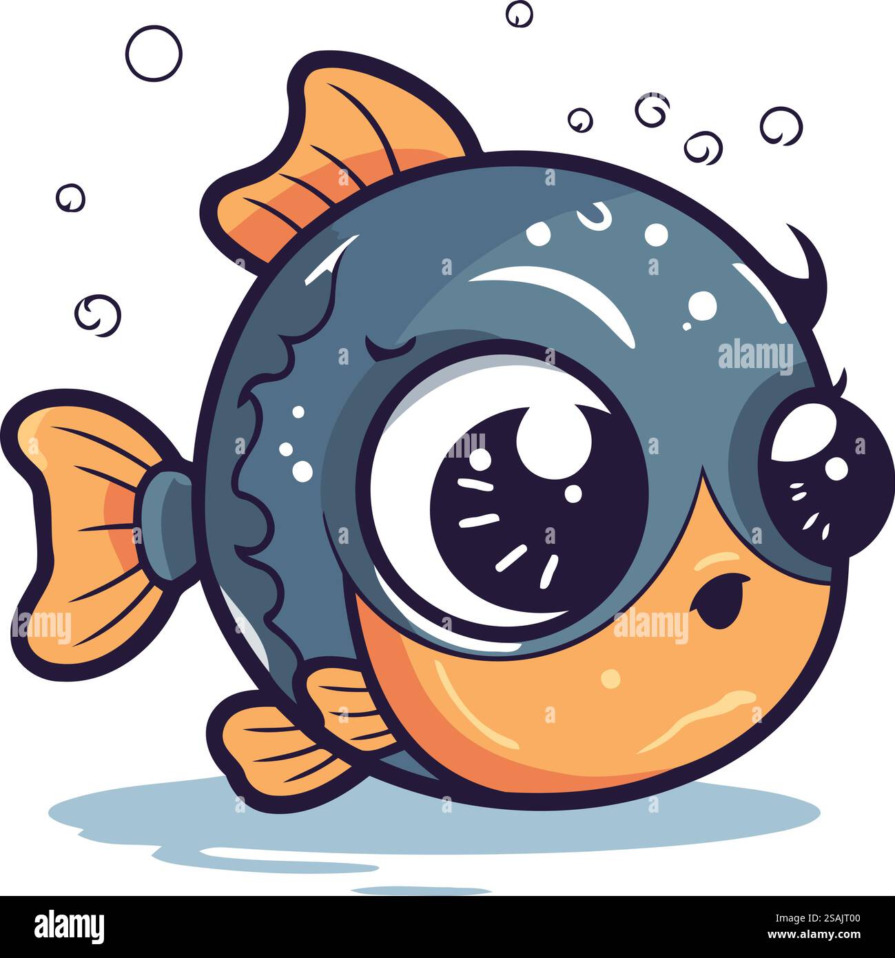 Funny cartoon fish with big eyes. Vector illustration on white ...