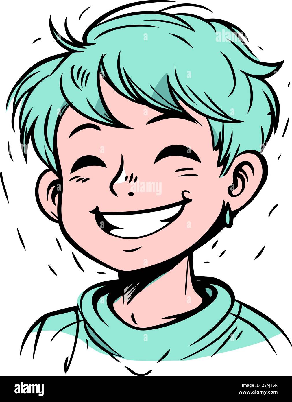 Vector illustration of a smiling boy with blue hair on white background ...