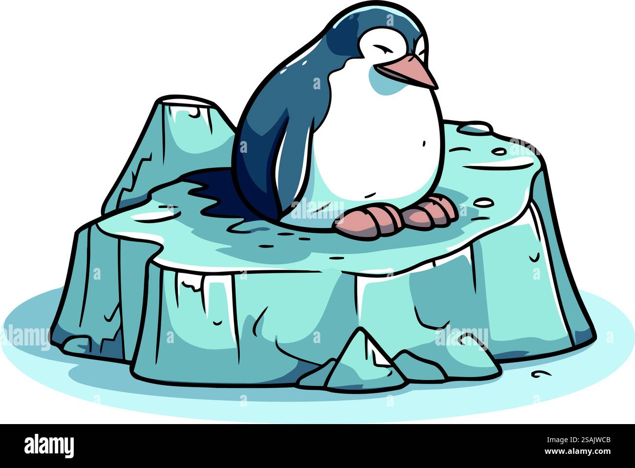 Penguin sitting on ice. Vector illustration in cartoon style Stock ...