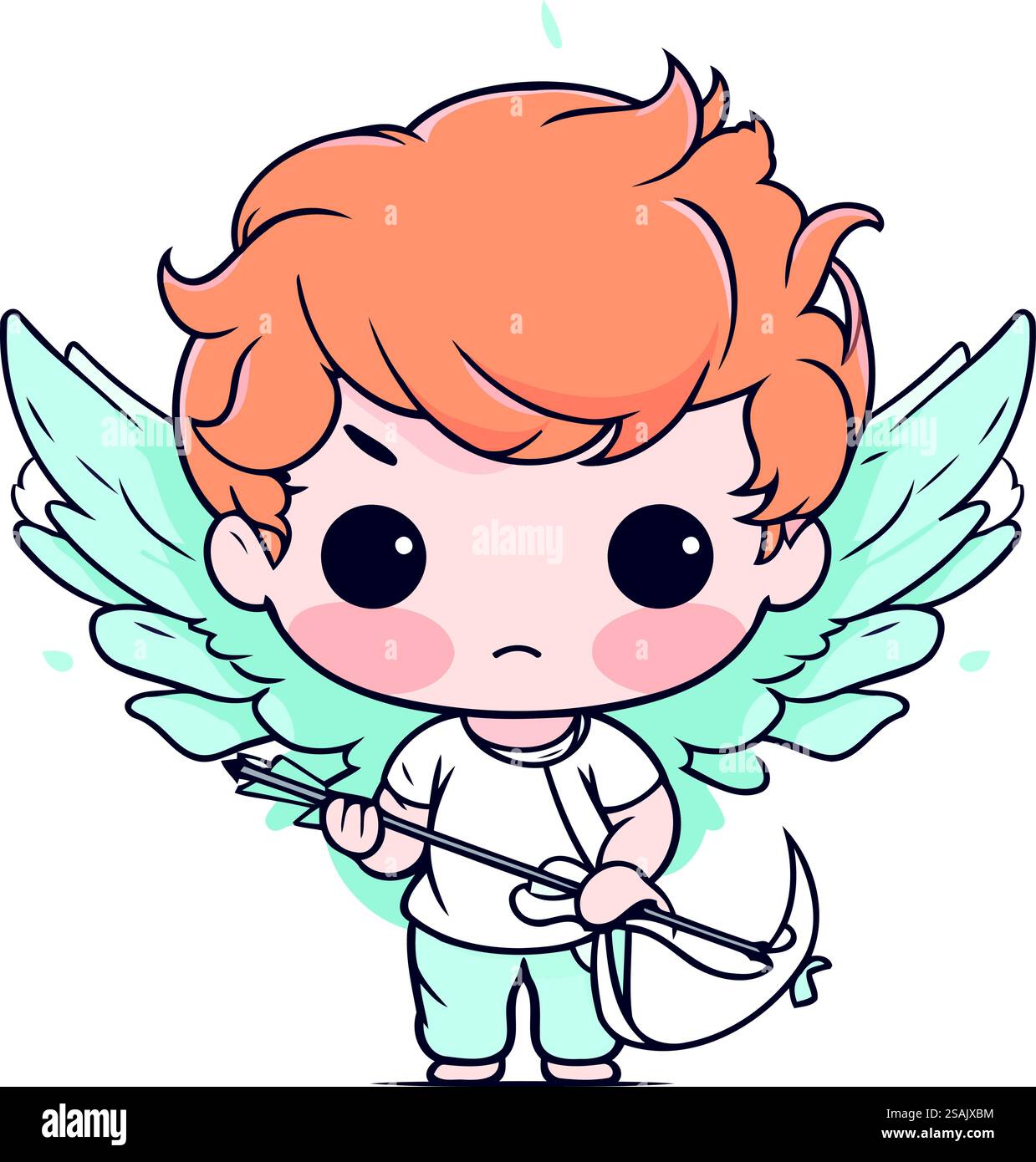 Cute little cupid angel with bow and arrow. Vector illustration Stock ...