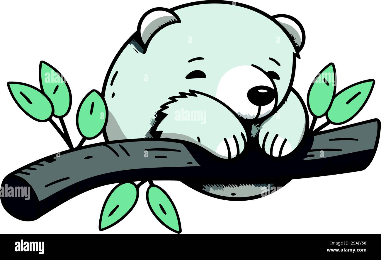 Cute polar bear sleeping on a tree branch. Vector illustration Stock ...
