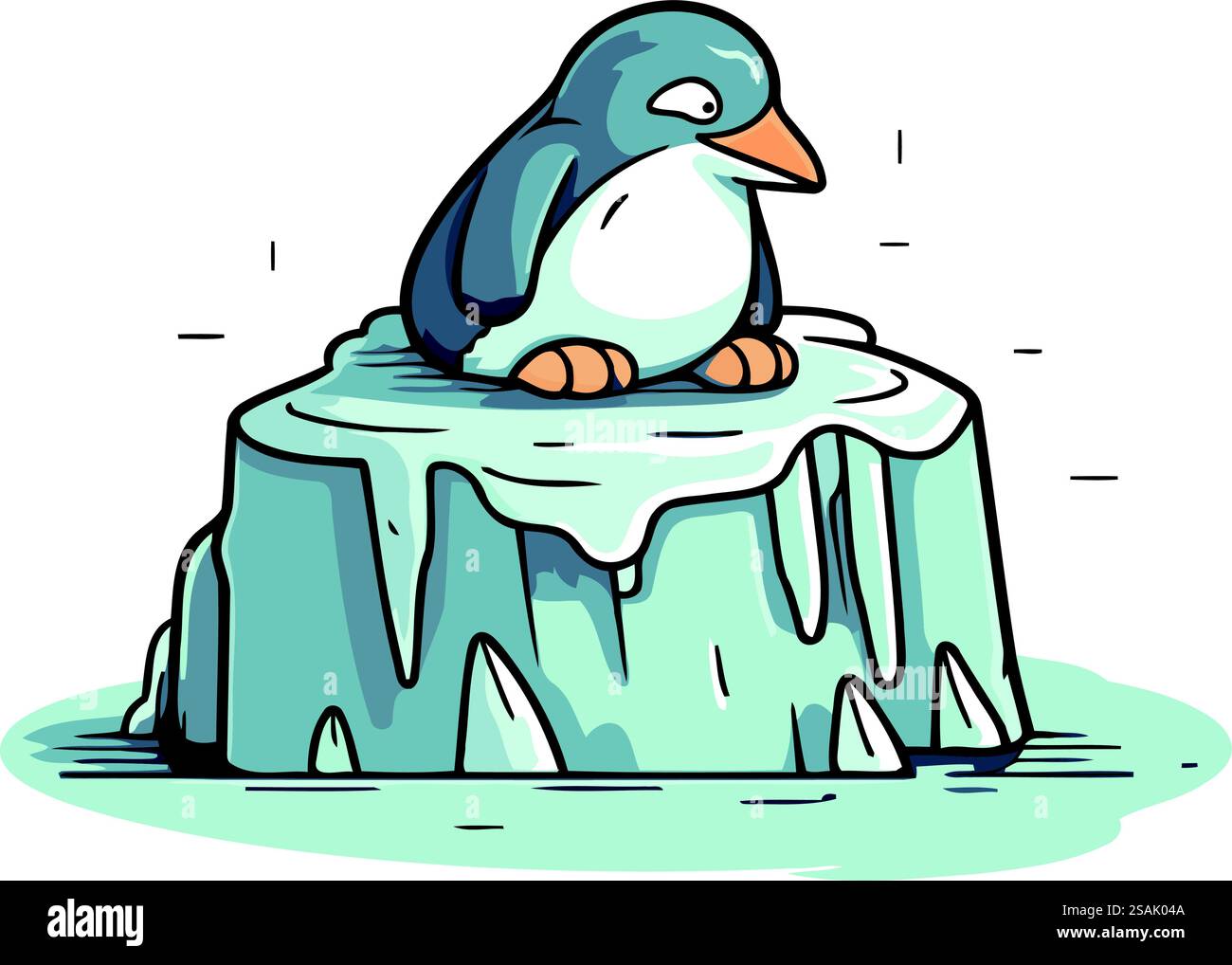 Cute penguin sitting on a piece of ice. Vector illustration Stock ...