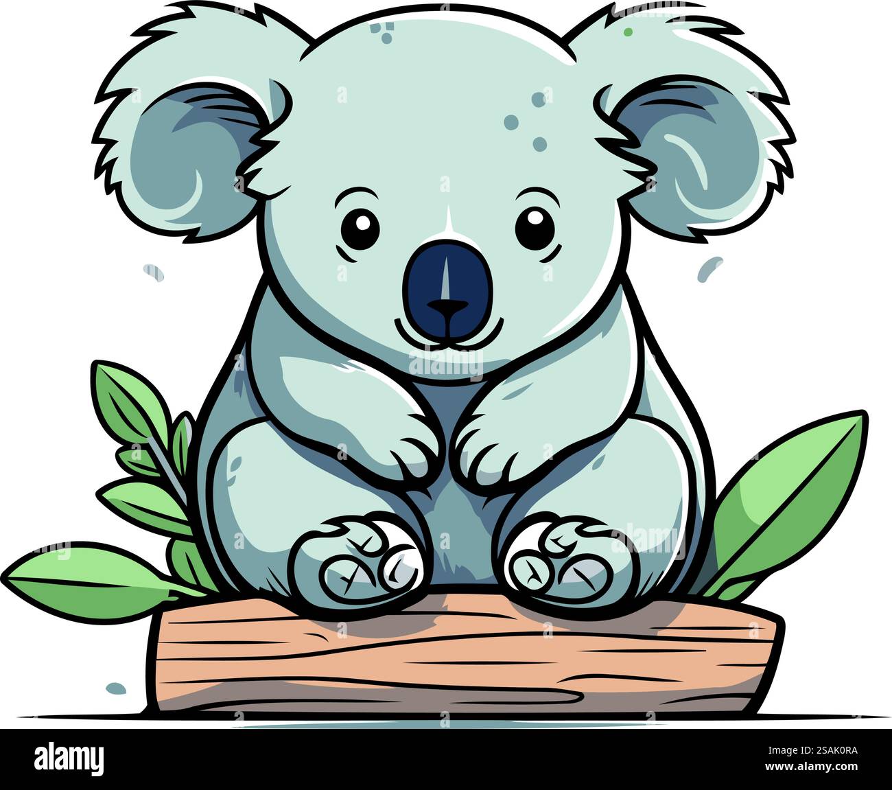 Cute koala sitting on a wooden log. Vector illustration Stock Vector ...