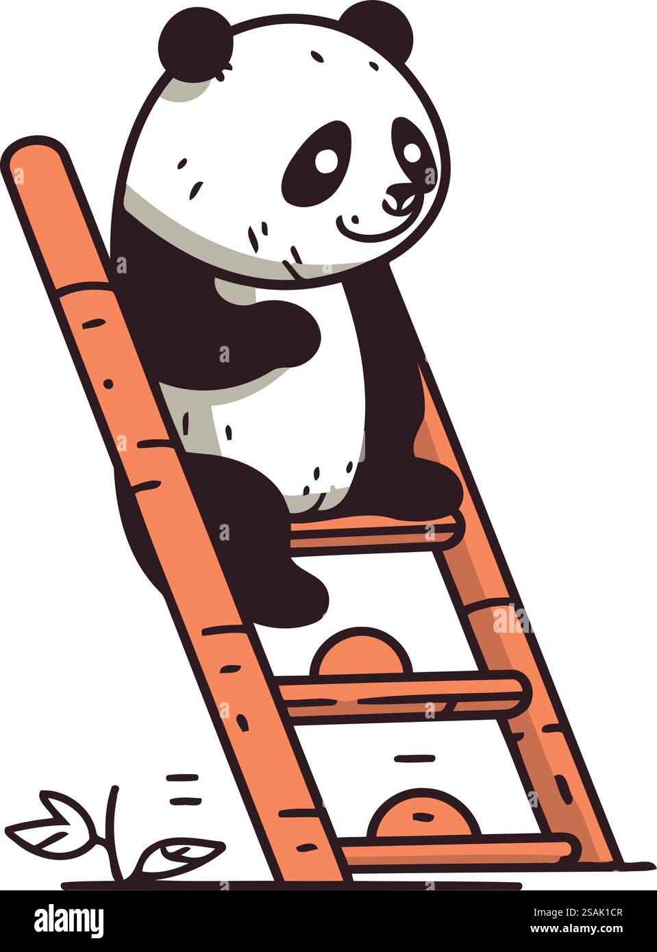 Cute panda sitting on a ladder. Vector illustration in cartoon style. Stock Vector