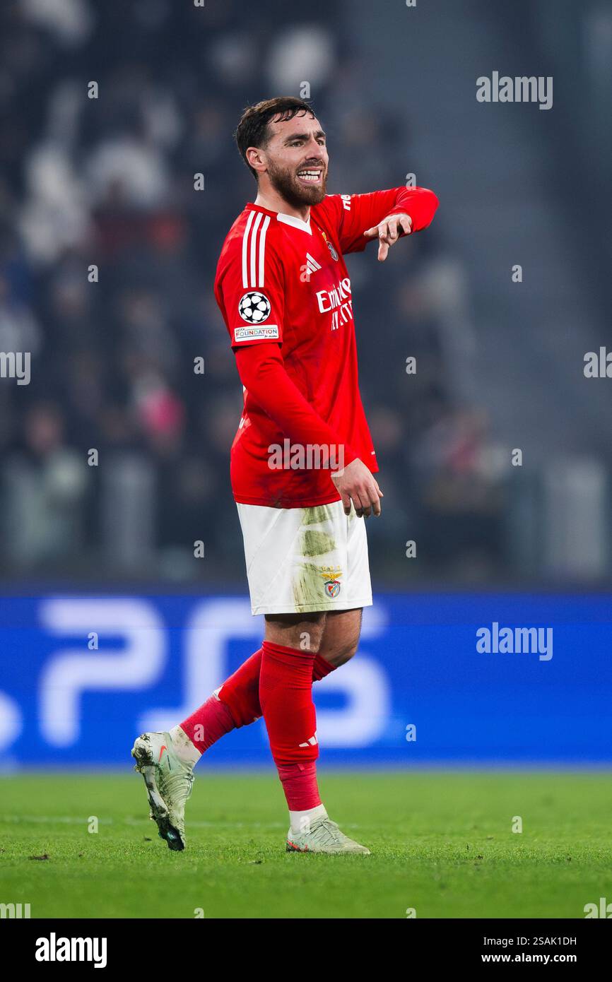 Turin, Italy. 29 January 2025. Orkun Kokcu of SL Benfica reacts during ...