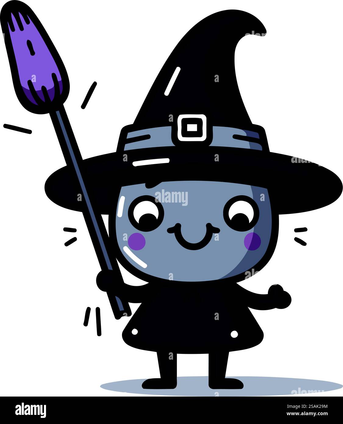 Witch Hat and Broomstick Cartoon Mascot Character Vector Illustration Stock Vector
