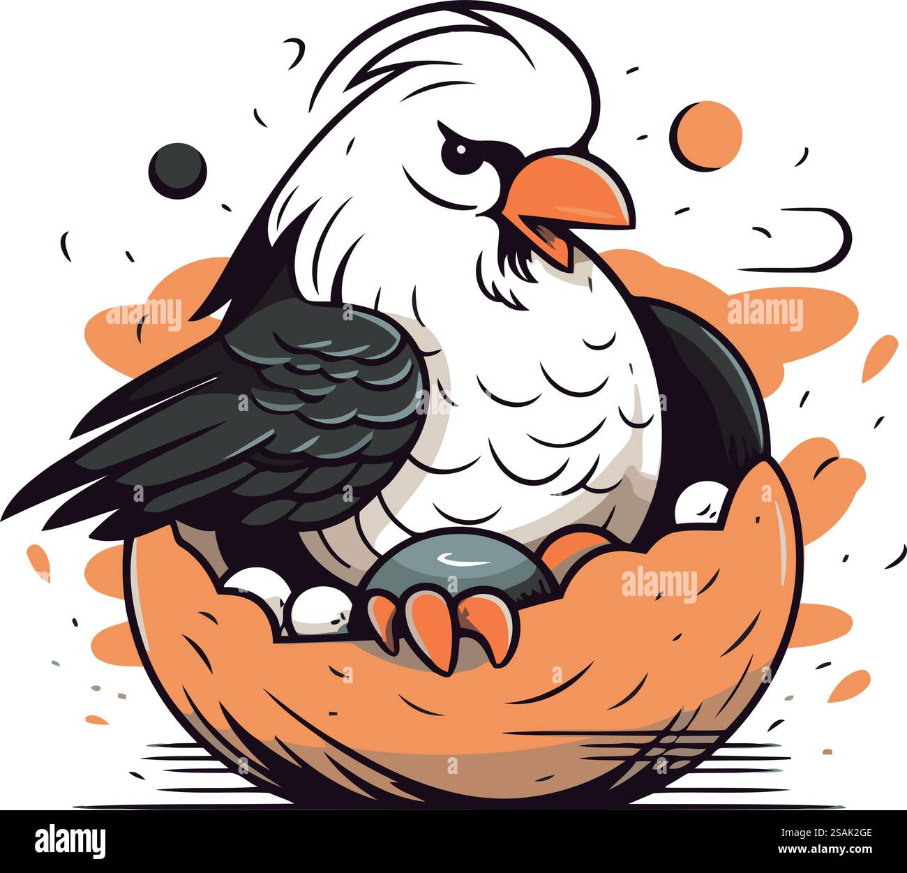 Vector illustration of a bald eagle sitting in a nest with eggs Stock ...