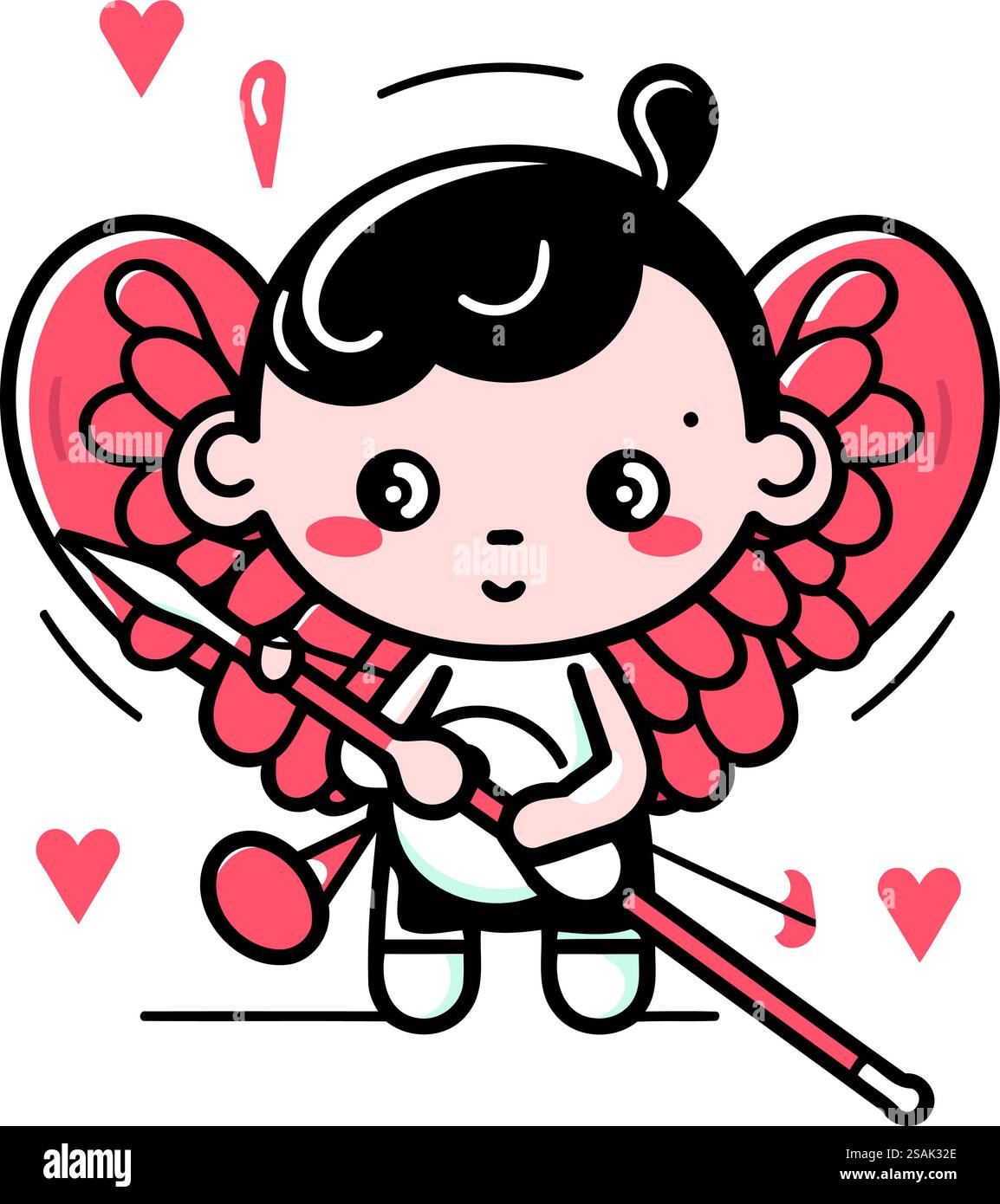 Cute little cupid with a bow and arrow. Vector illustration Stock ...