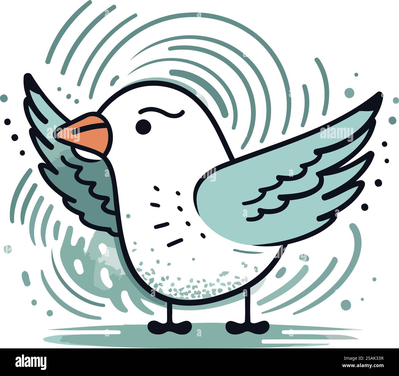 Vector illustration of a cute bird with wings on a white background ...