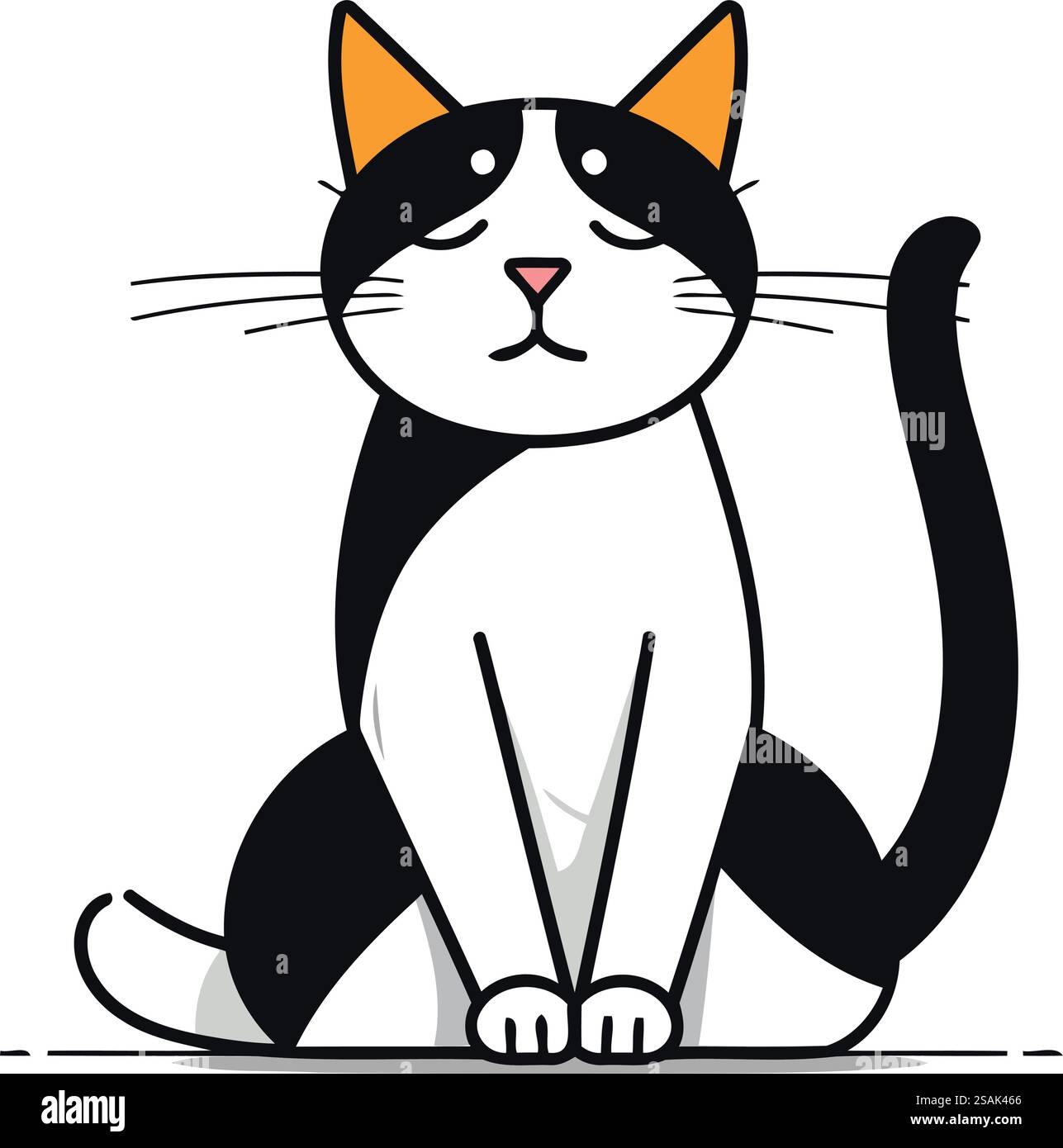 Black and white cat sitting on a white background. Vector illustration ...