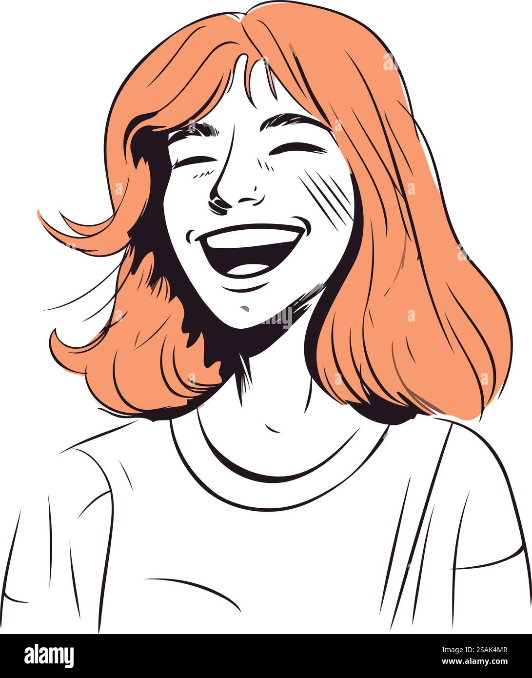 Portrait of a happy young woman with red hair. Vector illustration ...