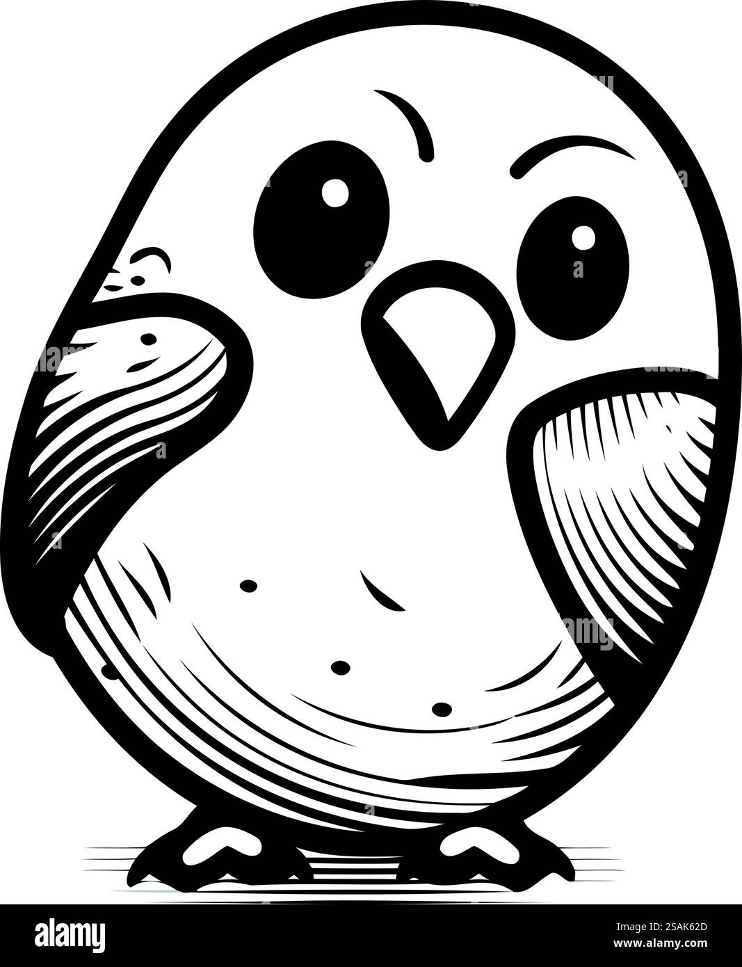 Black and white vector illustration of a cute little bird isolated on ...