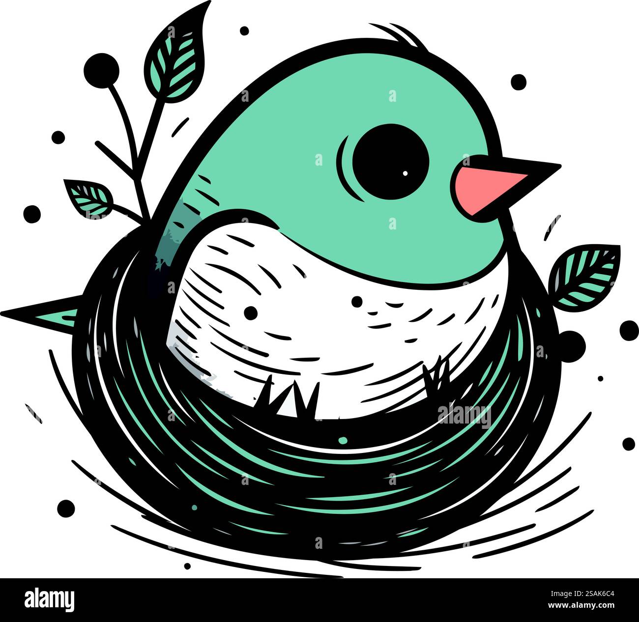 Hand drawn vector illustration of a cute little bird in a nest Stock ...