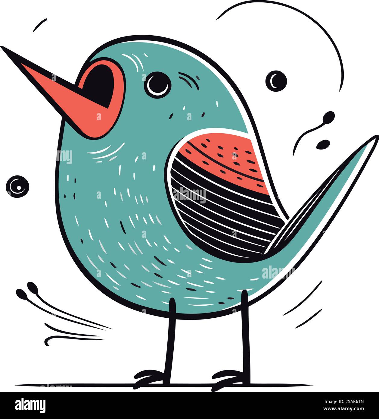 Cartoon vector illustration of cute little bird. Hand drawn bird Stock ...