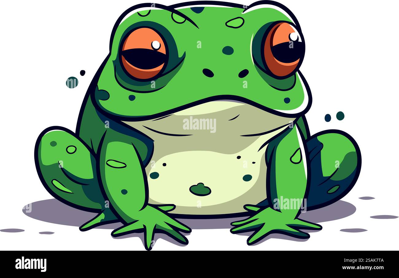 Cute cartoon green frog isolated on white background. Vector ...