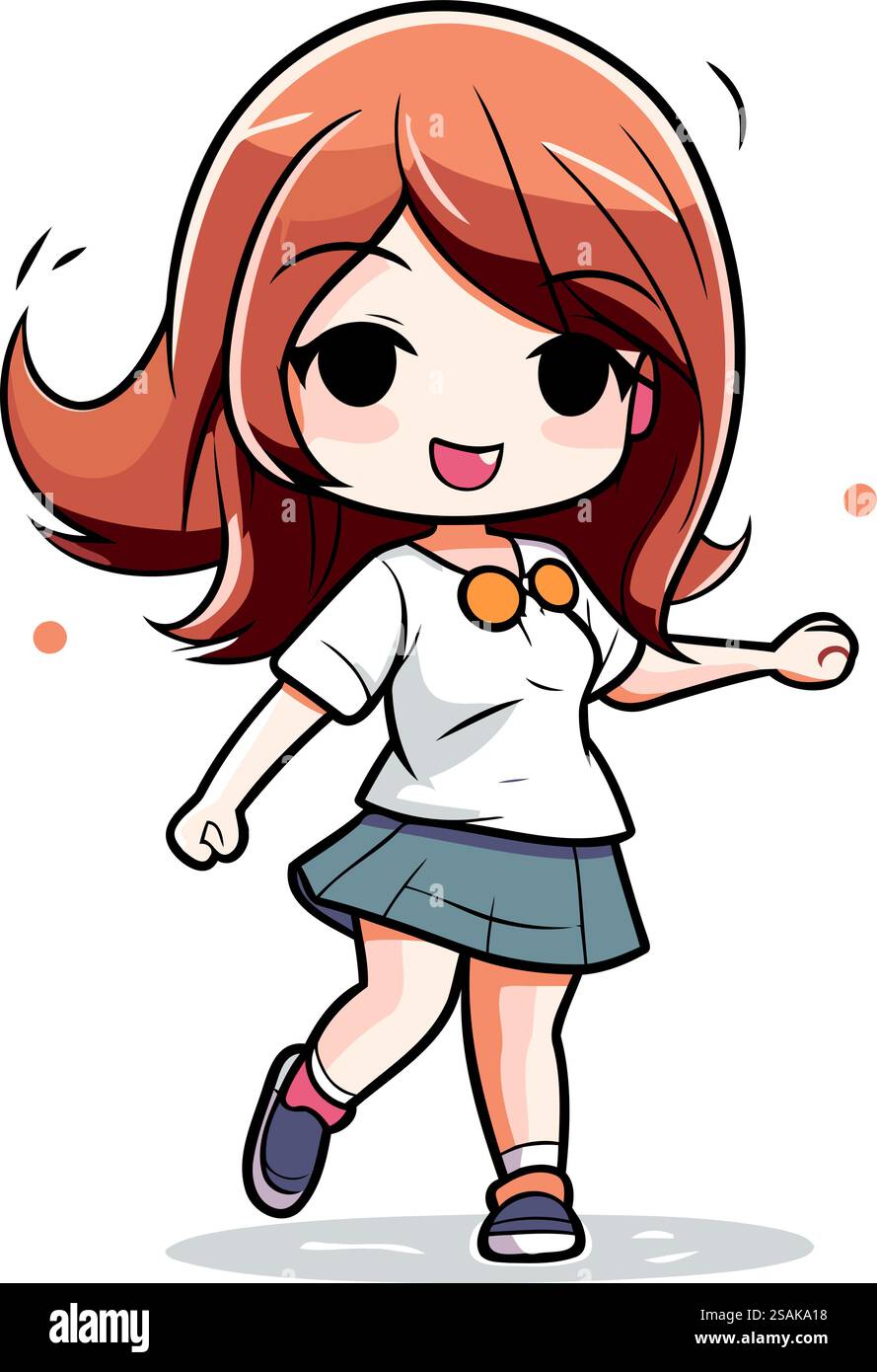 Cute little girl running and smiling. Vector illustration in cartoon ...