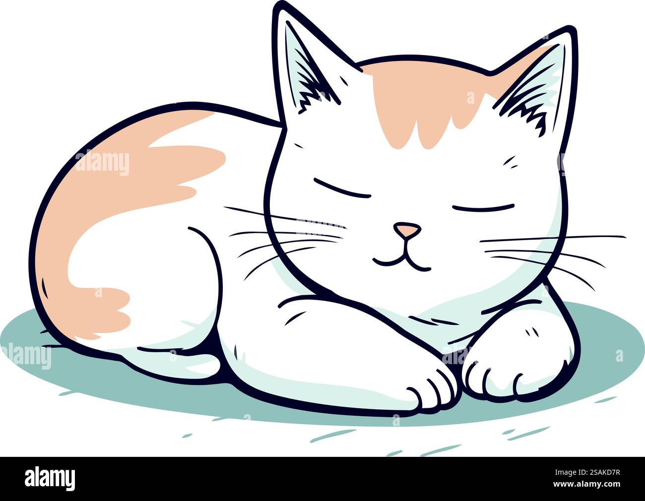 Cute cat sleeping on the floor. Hand drawn vector illustration Stock ...