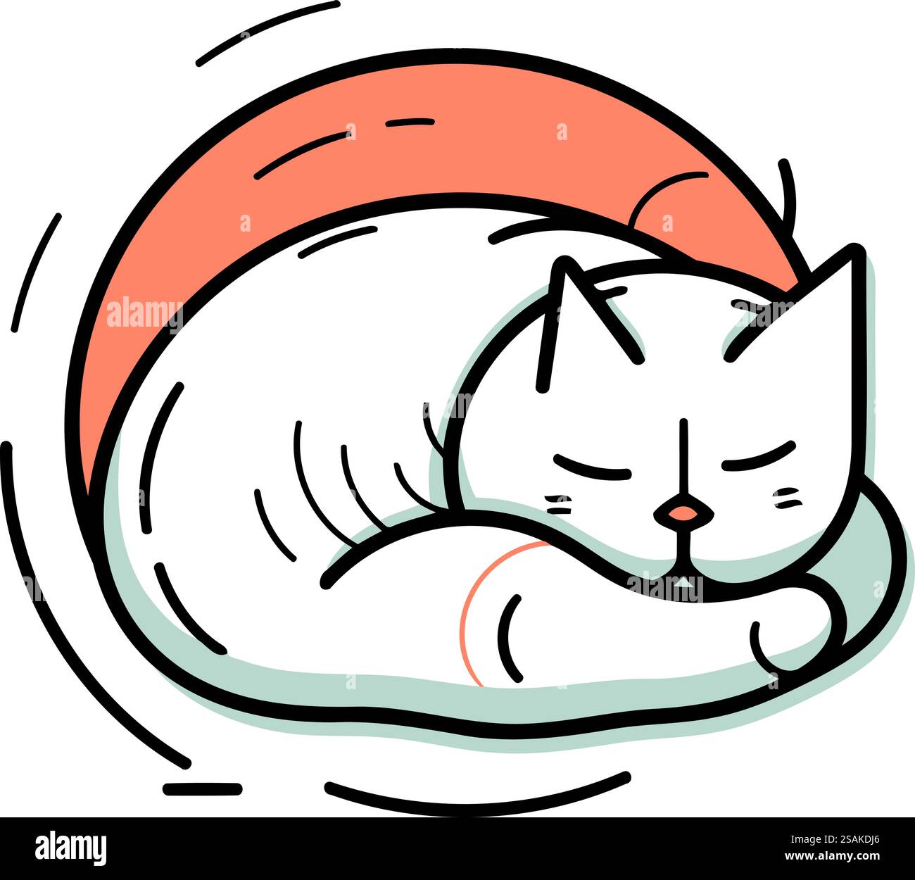 Cute cat sleeping on pillow. Vector illustration in doodle style Stock ...