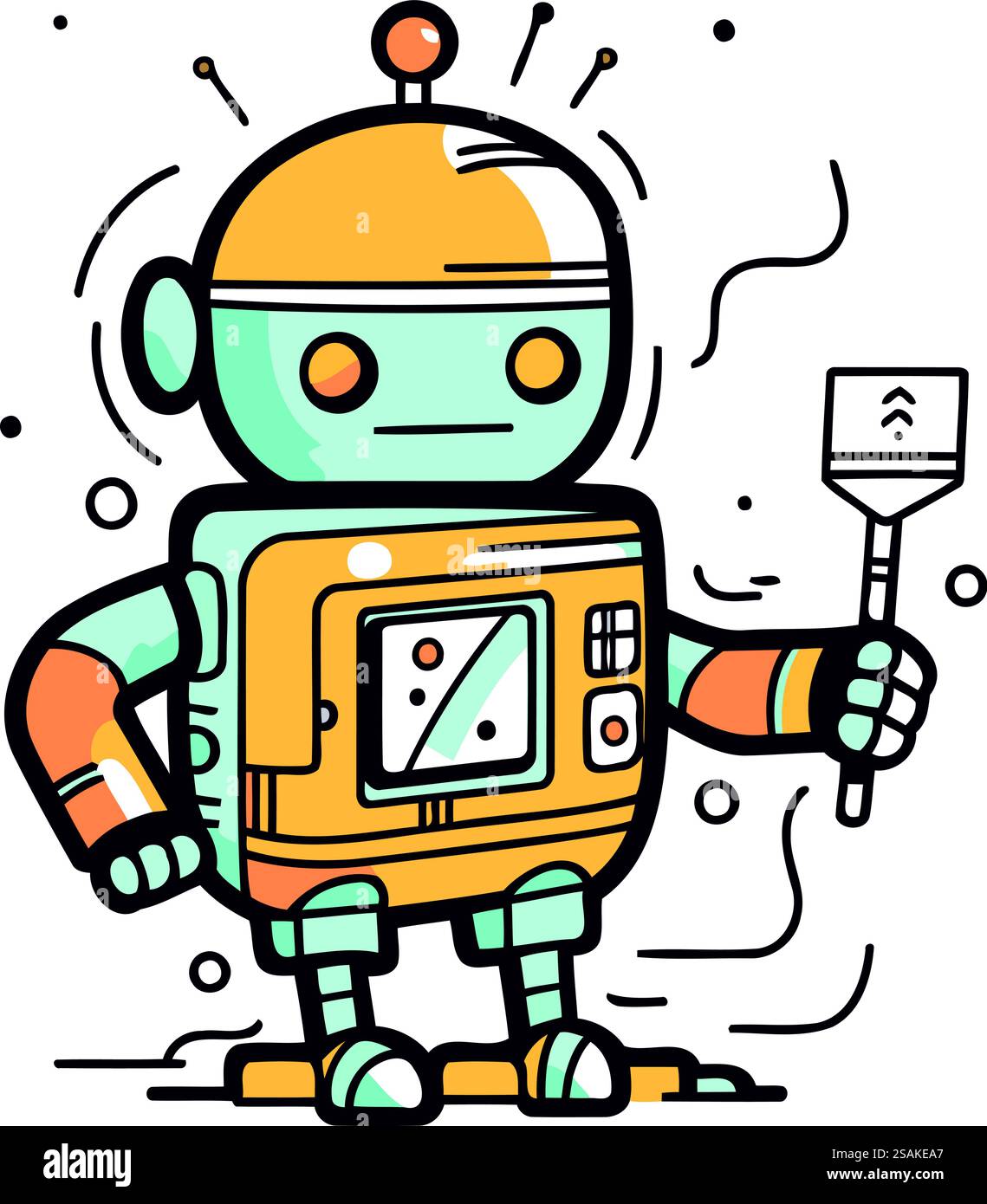 Vector illustration of cute robot in flat line style. Isolated on white ...
